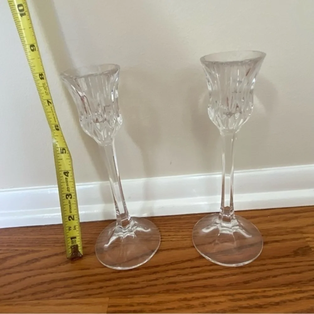 Mikasa Crystal Glass Icicles Tulip Shaped Candle Holders Set of 2 NWOT